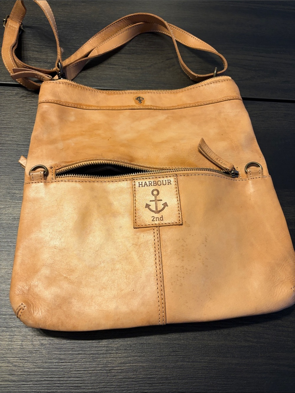 Harbour 2nd Tan Leather Anchor Crossbody Shoulder Bag EUC